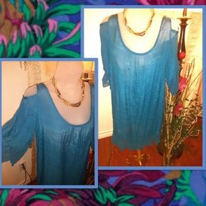 Venus Large Teal/Blue Lace Detailed Blouse